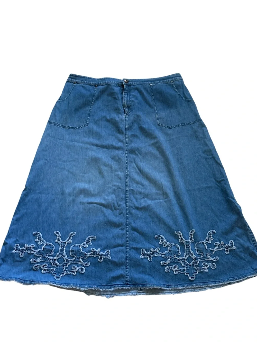 Soft Surroundings Womens Long Denim Midi Skirt Size 1X Blue Cotton